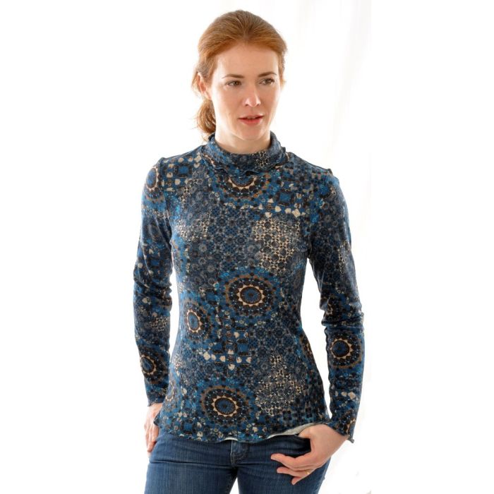 100% Bouretteseide ROLLKRAGEN SHIRT mit Print von Alkena