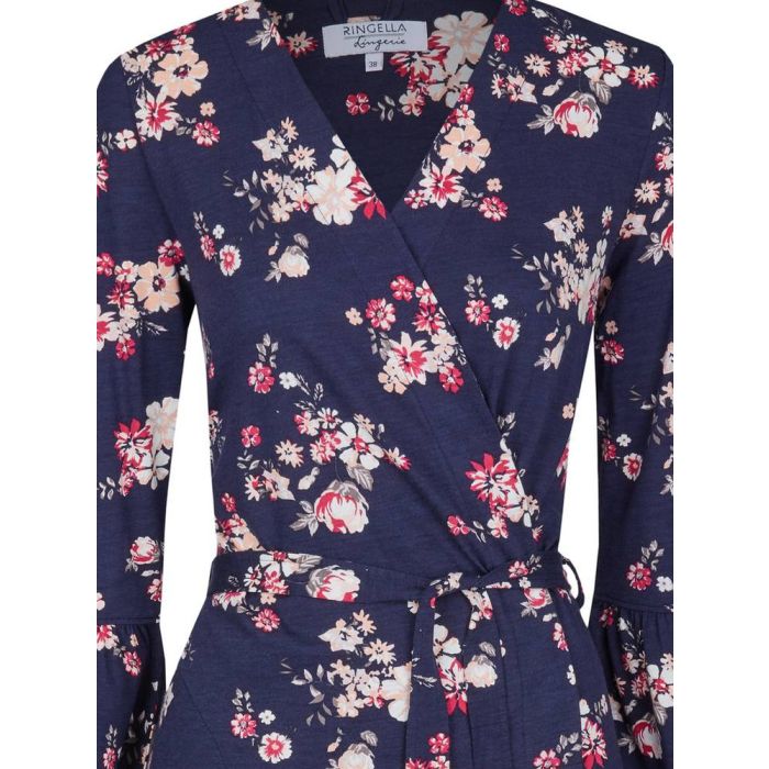 Modal Sommer Morgenmantel Blumenmuster blau-rosa von Ringella