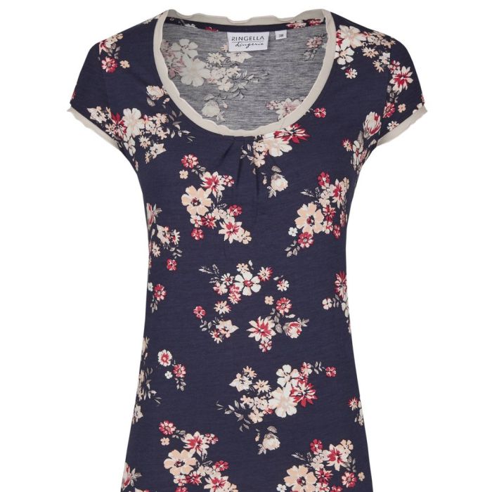 Modal Sommer Nachtkleid Blumenmuster blau-rosa von Ringella