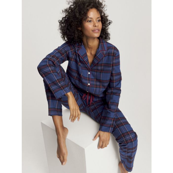 Bio Baumwolle Flanell Schlafanzug BOYFRIEND blau kariert von Triumph
