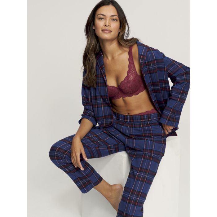 Bio Baumwolle Flanell Schlafanzug BOYFRIEND blau kariert von Triumph