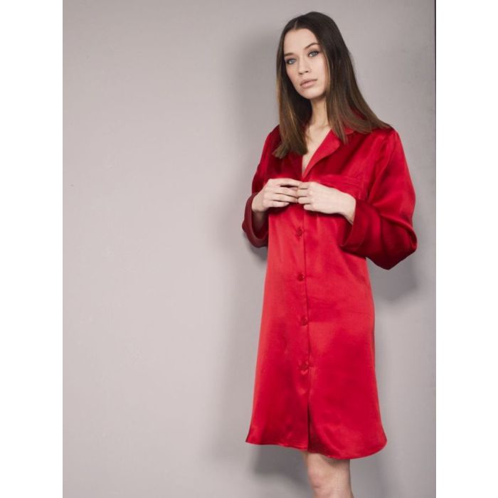 100% Seide Langarm Sleepshirt KLASSIK SATIN von Eva B. Bitzer