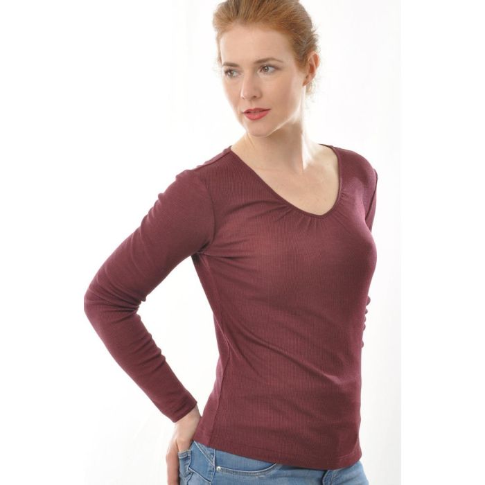 55% Seide 45% Wolle V-SHIRT LANGARM gerippt von Alkena