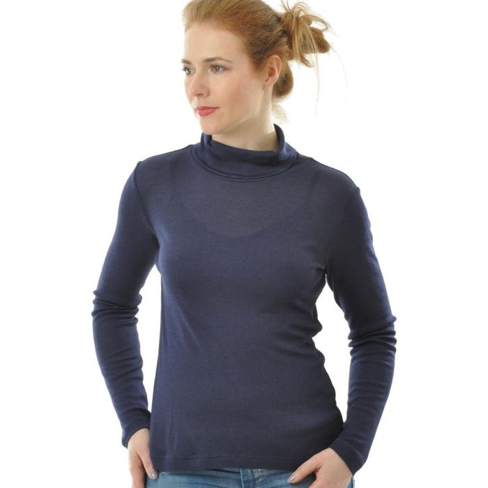 55% Seide 45% Wolle ROLLKRAGEN SHIRT gerippt von Alkena