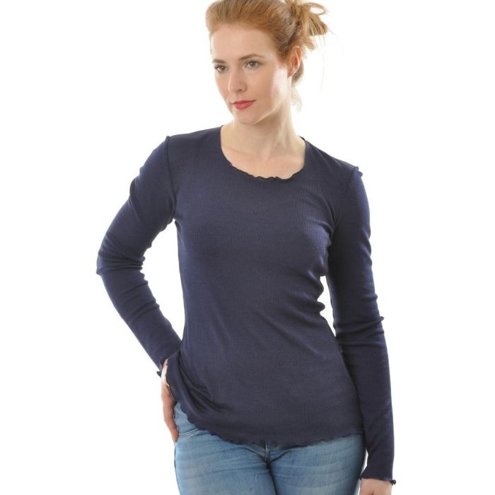 55% Seide 45% Wolle LANGARM SHIRT gerippt von Alkena