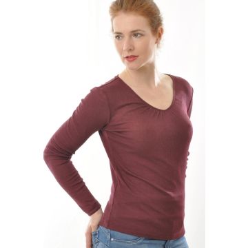 55% Seide 45% Wolle V-SHIRT LANGARM gerippt von Alkena